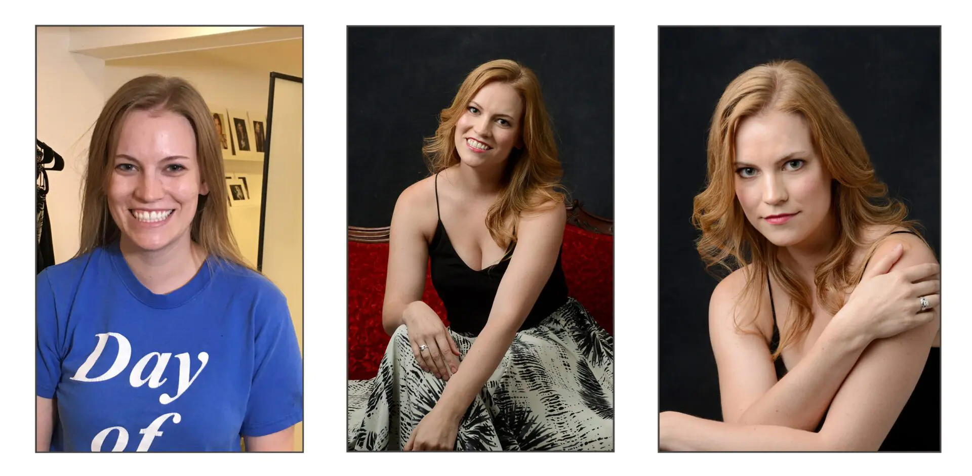 Three photos of people posing for a photo.